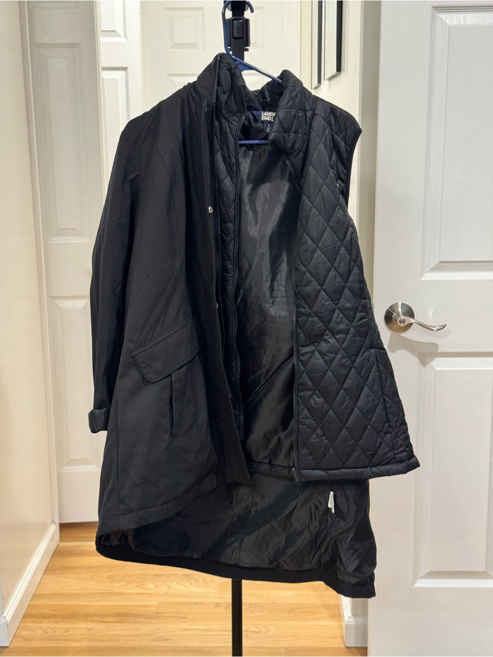 Lands' End Black Women's Trench Coat with Quilted Liner